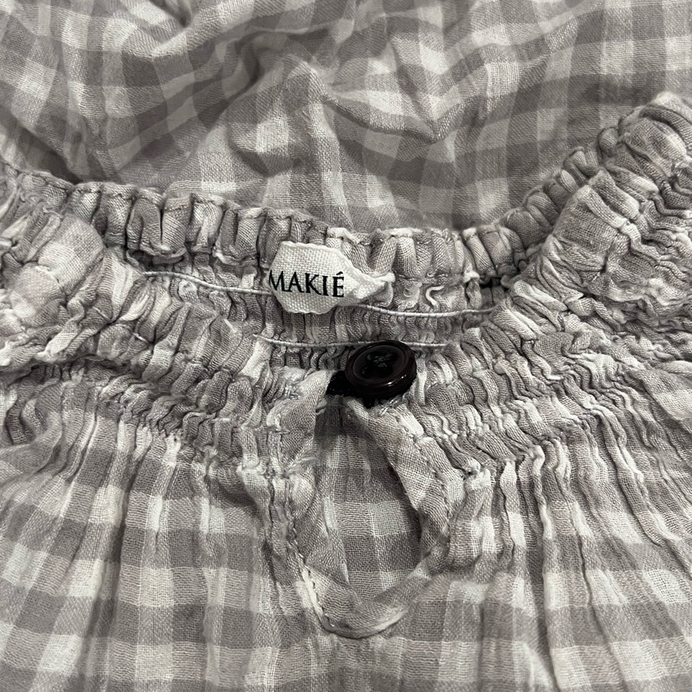 Makié Girls Grey Peasant Gingham Check Cotton Blouse Top
